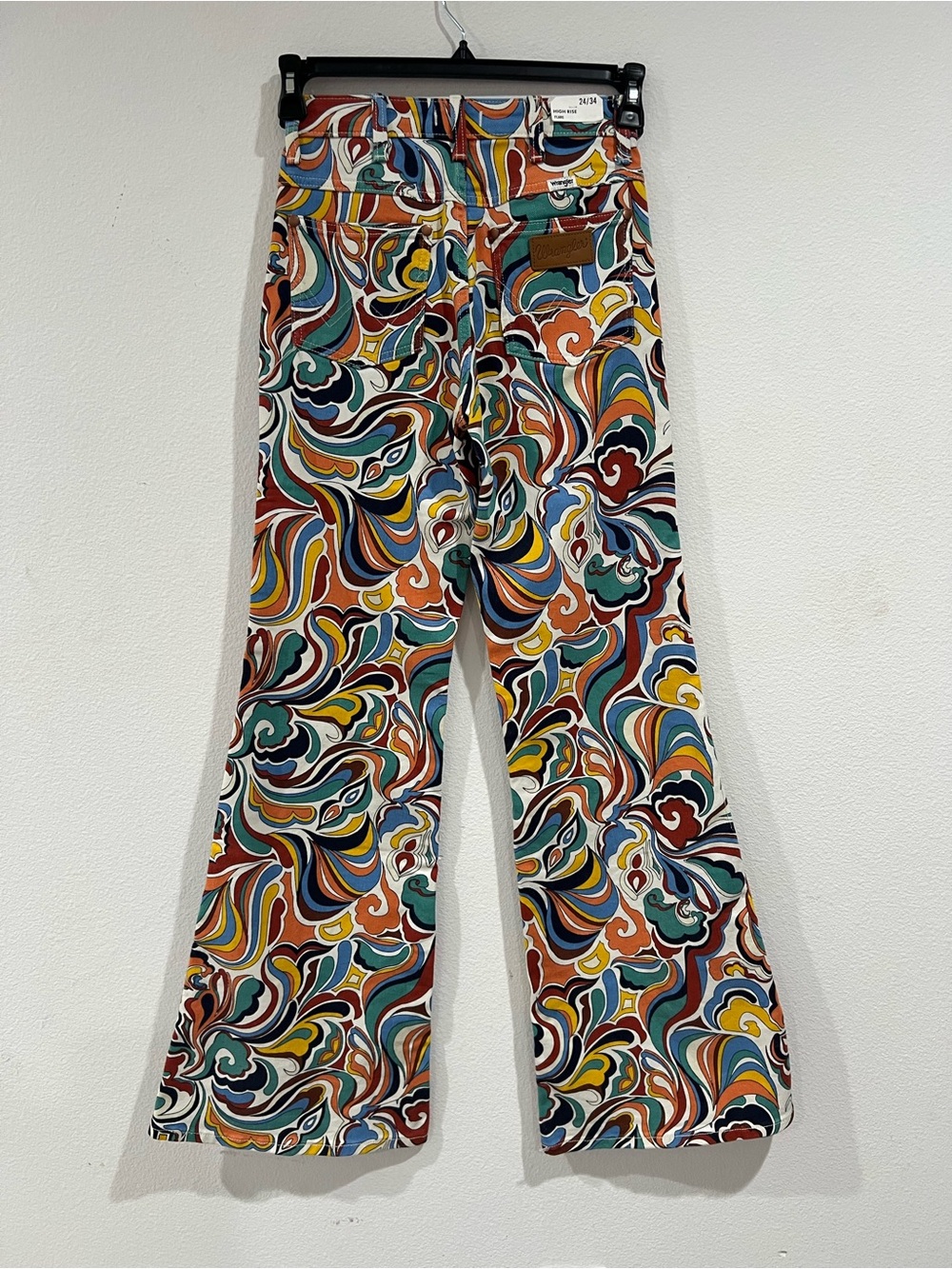 Wrangler Retro High Rise Flare Jeans 24 Psychedelic Paisley Print Festival Denim - Picture 4 of 7